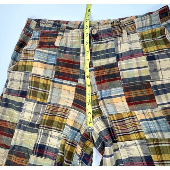 Vintage Duck Head Shorts Mens 34 Tan Madras Plaid Cotton Chino Patchwork Y2K - Picture 12 of 15